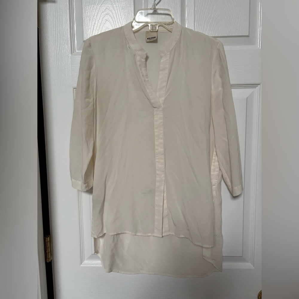 Baldwin Women’s Sz SM Ivory Cream 100% Silk Long Sleeve Blouse Tunic
